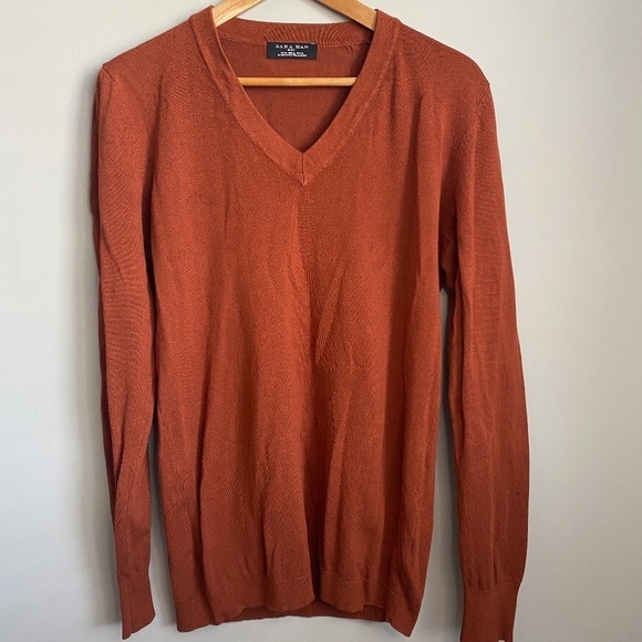 Zara Man Rusty Orange Men's Light V-Neck Sweater Size X-Large - Picture 1 of 9